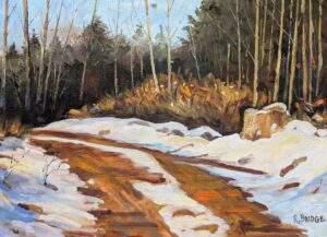 Logging Road 16 x 20 oil on canvas painting by Artist Ron Bridge