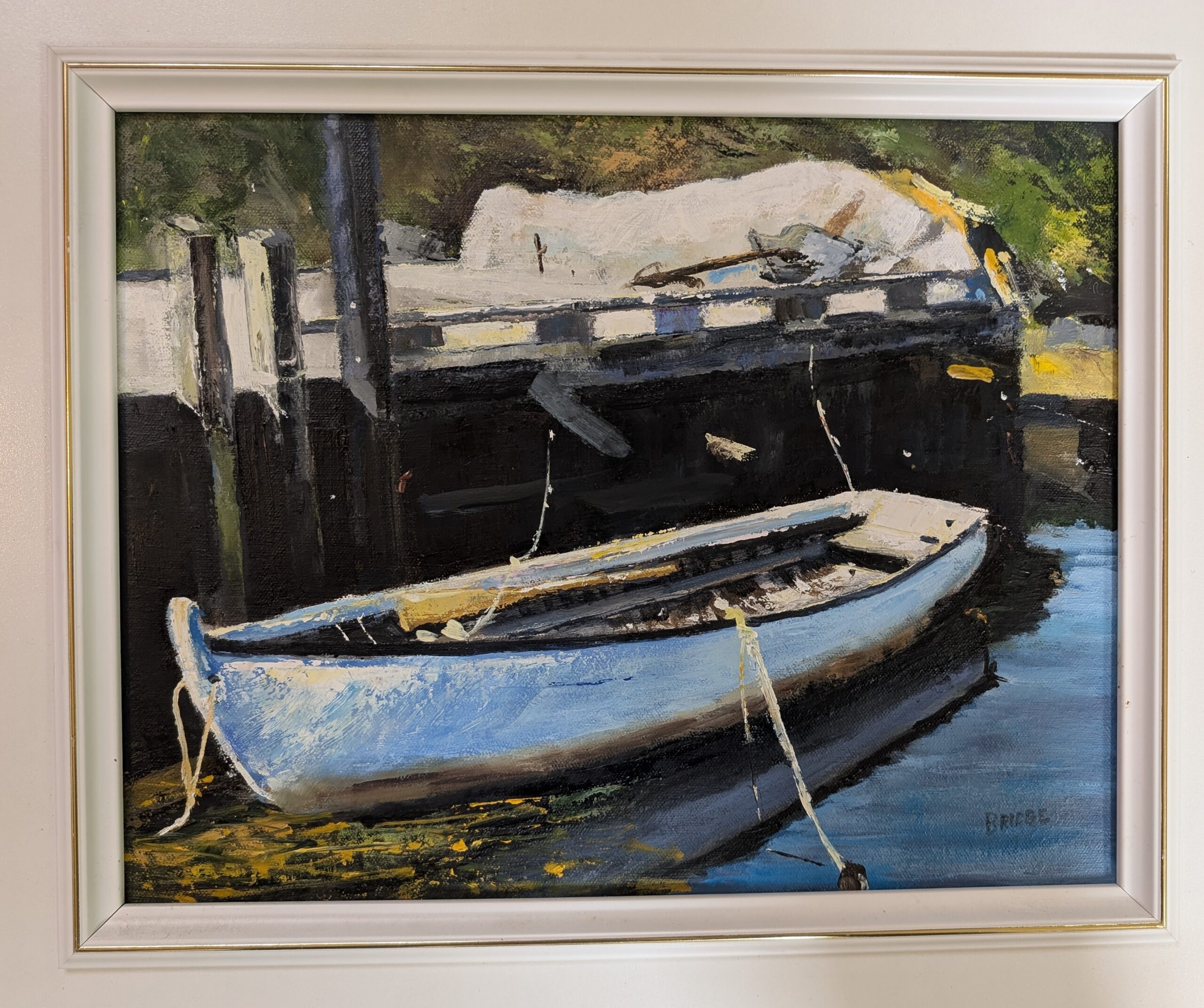 Rowboat at wharf - framed