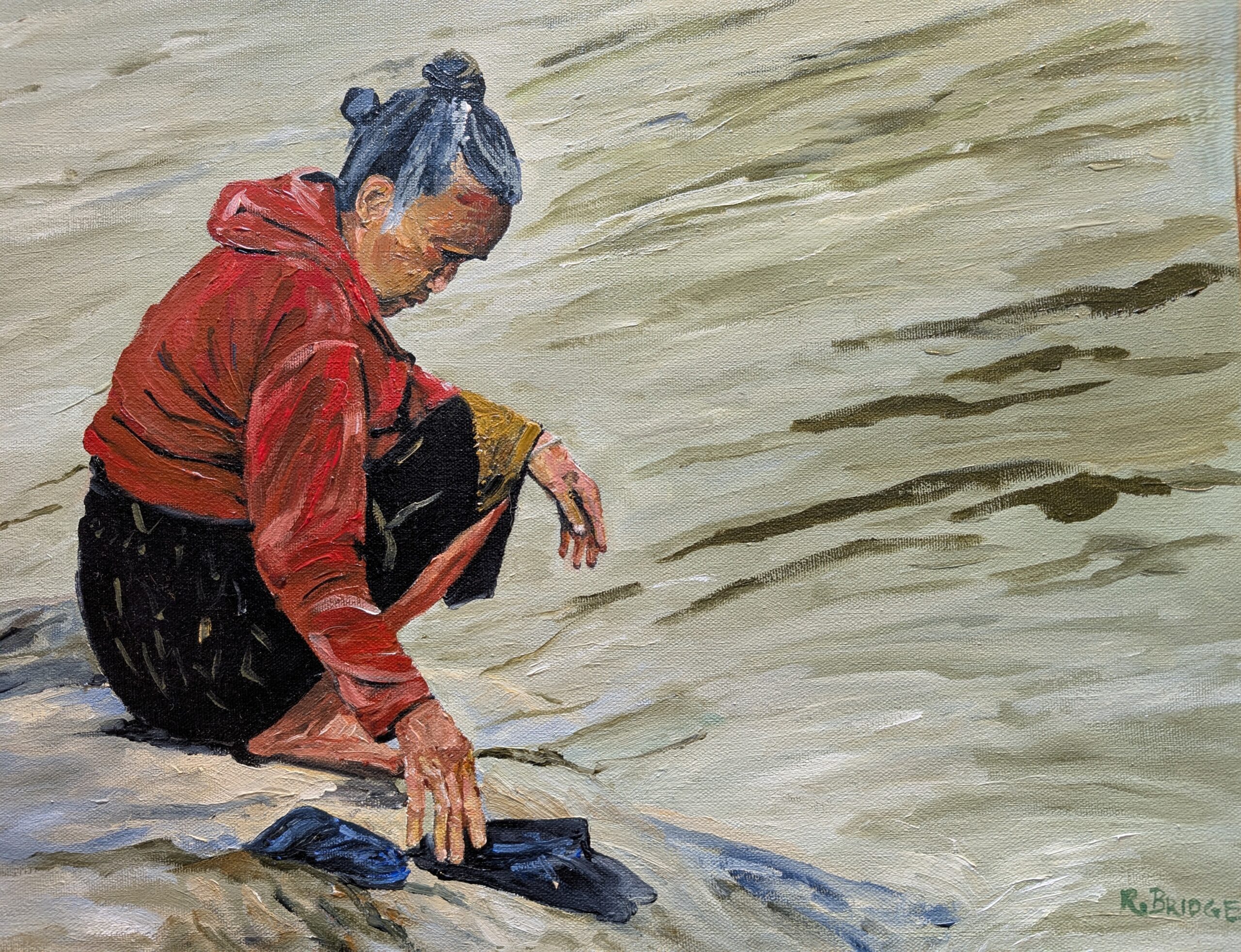 Washing at the River 14 x 18